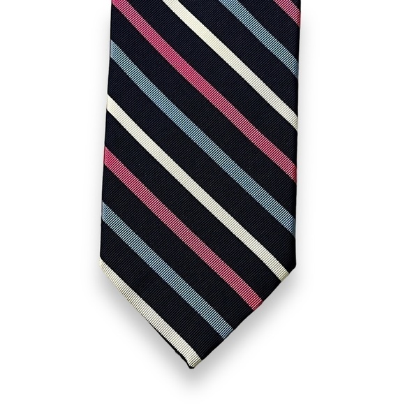 Breuer Silk Cotton Tie Navy Pink White Stripes Preppy Academia Classic - Picture 2 of 7